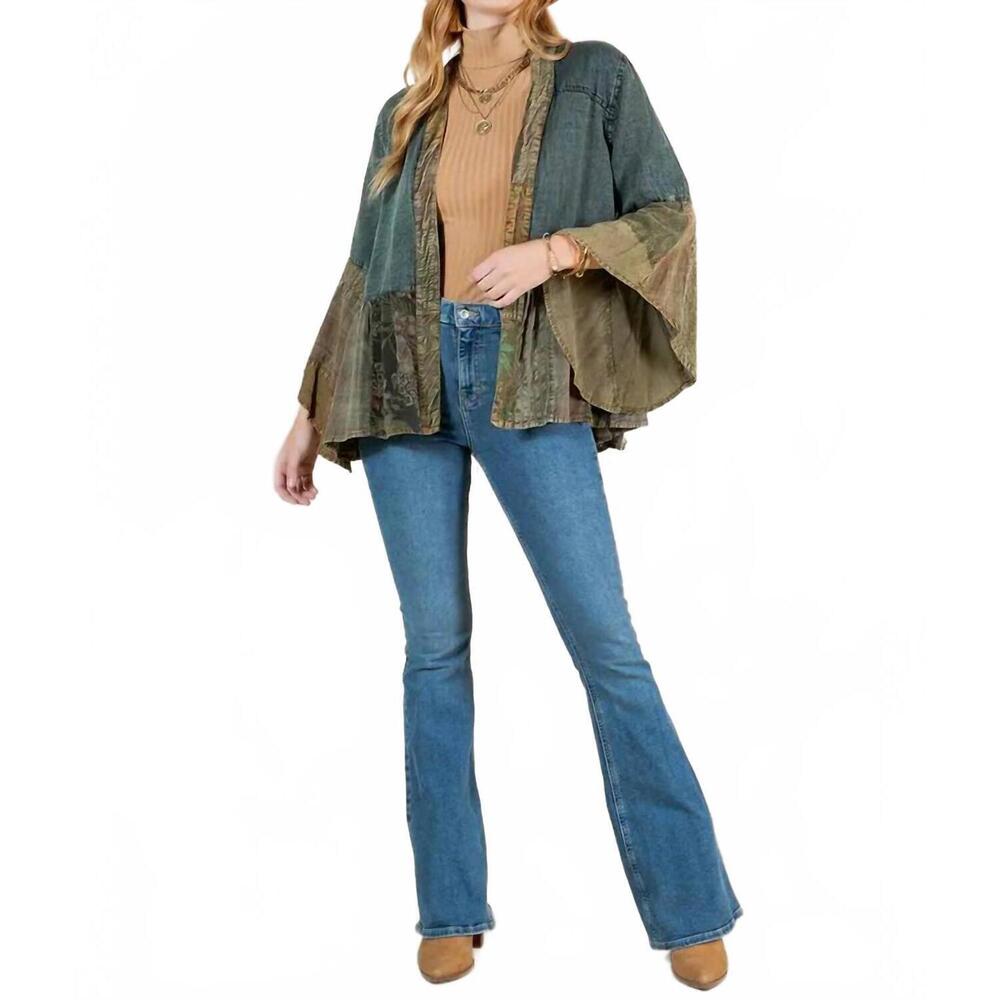 NEW YOUNG THREADS tiered patchwork top in gravel